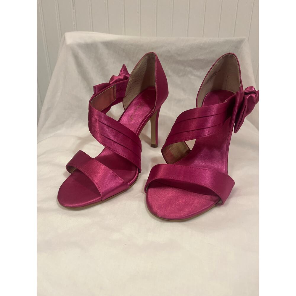 LuLu Townsend Fuchsia Satin Bow Heels Women’s 8 Open Toe Dress Sandals